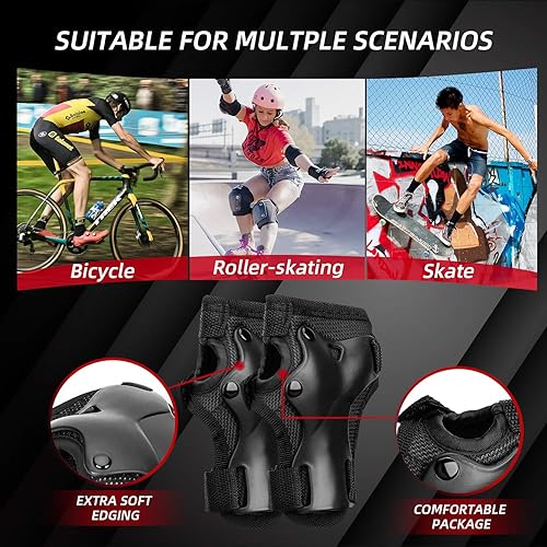 Miniatura 7 de Rodilleras para adultos, jóvenesniños, coderas, muñequeras, juego de equipo de protección para patineta, ciclismo, monopatín, bicicleta, patinaje en