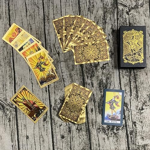 Miniatura 6 de SUNHHX Cartas de tarot, 78 cartas de tarot de PVC, impermeables, resistentes a las arrugas, lámina dorada, cartas de tarot clásicas con libro de