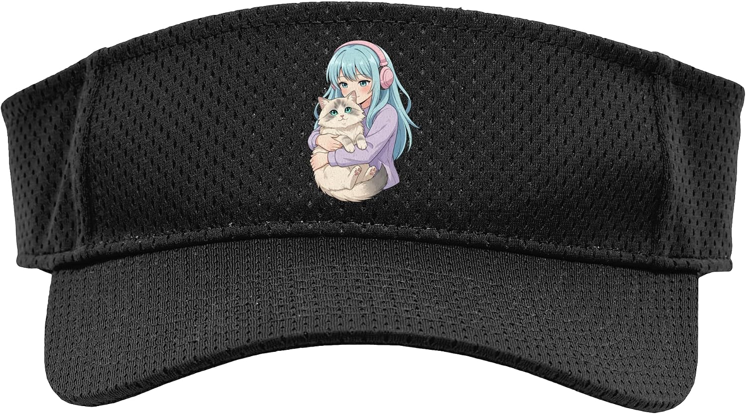 Kawaii Anime Girl Hugging Cat Cute Otaku Cat Lover for Girls Sport Sun Visor