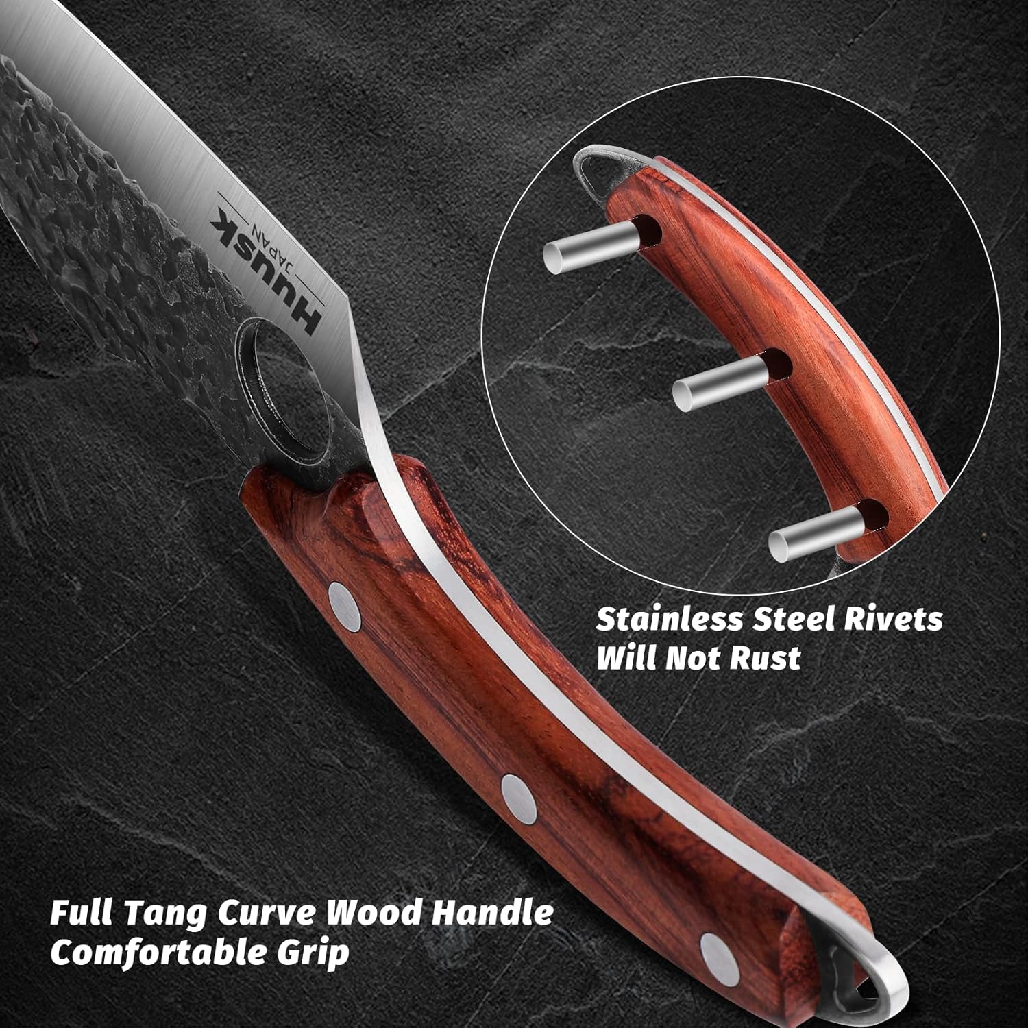 Huusk Hand Forged Meat Cleaver - Butcher Knife for Meat Cutting, Japanese Kitchen Viking Knife with Sheath, Cooking Knives for Kitchen and Outdoor Camping, Thanksgiving Christmas Gifts - Image 8