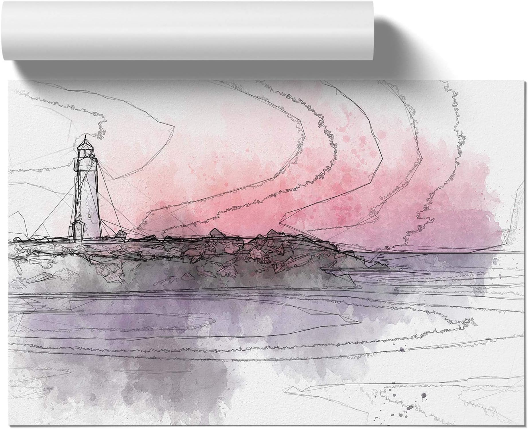 Lighthouse and Seascape Santa Cruz in Abstract | Unframed Wall Art Print | Ready to Frame Poster | Modern Home Decor Picture | Artwork for Living Room, Bedroom or Office | A1 (59.4x84.1 cm)