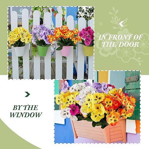 Miniatura 5 de Tigeen 15 piezas de pensamientos artificiales multicolor artificiales para exteriores, flores de imitación para macetas al aire libre, flores de