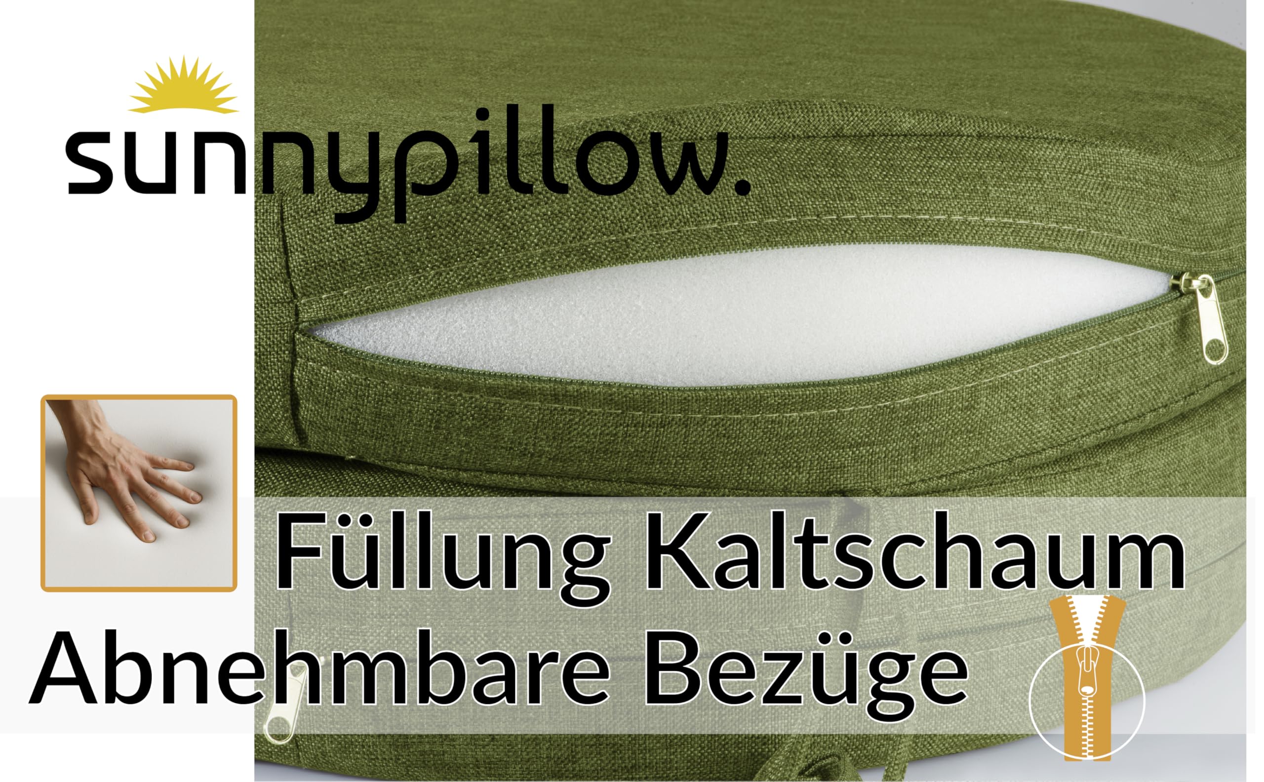 sunnypillow Lot de 2 Coussins de Chaise Ronds Ø 40 cm Extérieur - imperméables résistants aux UV - épaisseur 7 cm - Coussin d'assise pour bancs - Coussin de siège pour la Maison et Le Jardin - Vert