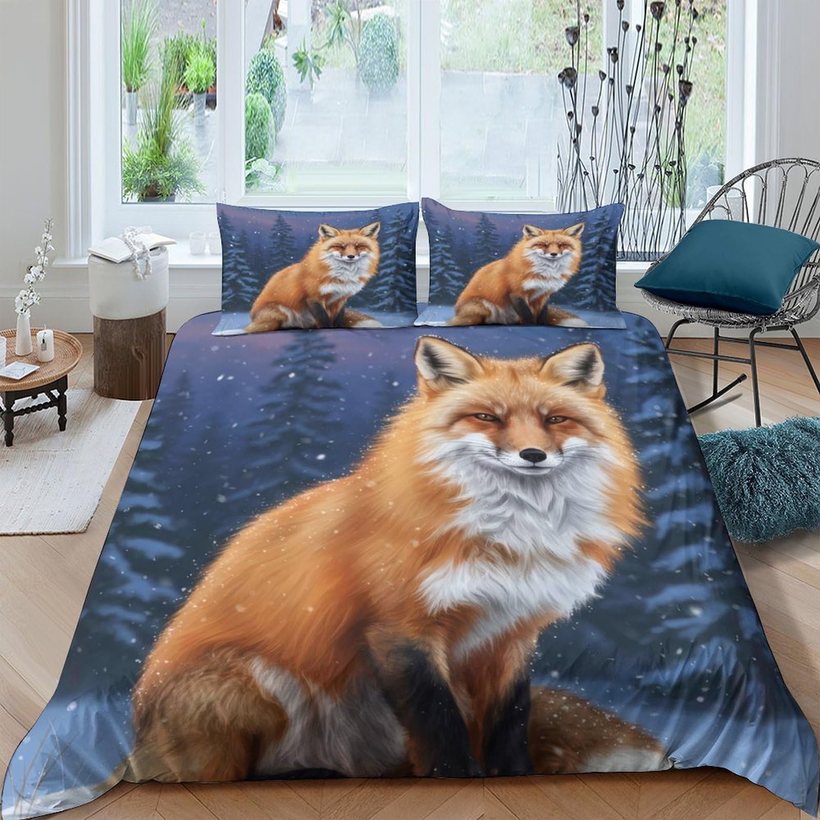Ctjqhvkz Style-8 3D Printed Fox Forest Fitted Sheet Microfiber Animal Pattern Mattress Cover Anti-Slip Machine Washable Bedroom Decor Single（135X200cm）