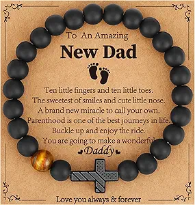 Gifts for Dad New Dad Stepdad Husband, American Flag Cross Beads Bracelet Jewelry Gifts for Father Men from Daughter Son Wife
