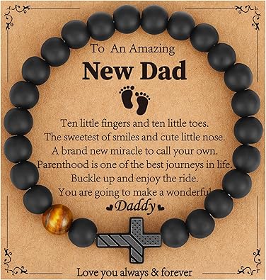 Gifts for Dad New Dad Stepdad Husband, American Flag Cross Beads Bracelet Jewelry Gifts for Father Men from Daughter Son Wife