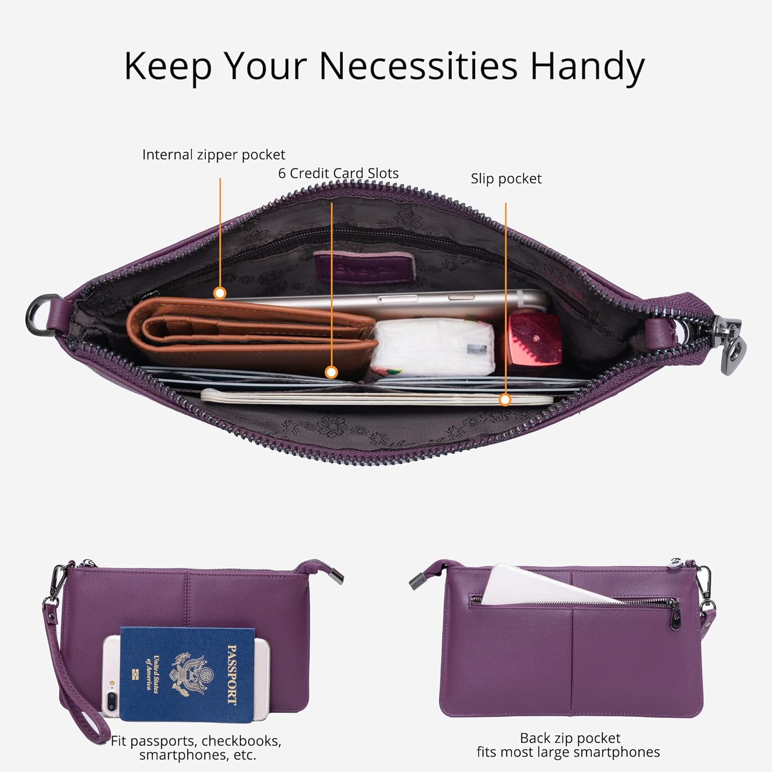 Bveyzi Genuine Leather Wristlet Purses for Women, Envelope Clutch Wallet Small Crossbody Bags for Dressy Evening - Image 2