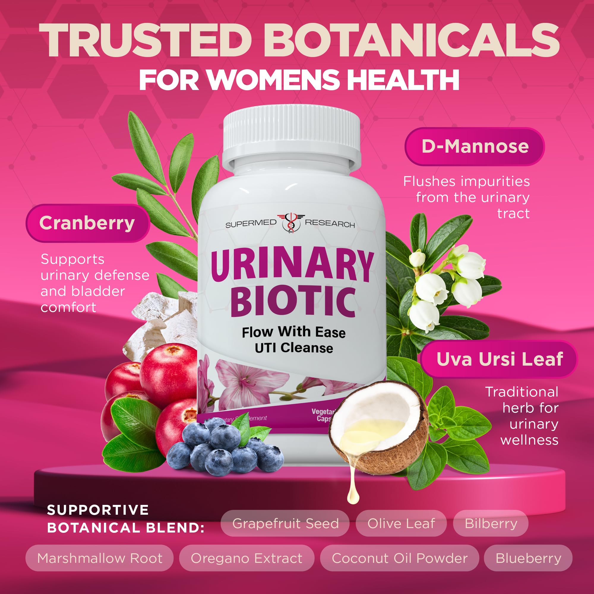 UTI Supplement – Bladder & Urinary Tract Health for Women with D-Mannose, Cranberry, Uva Ursi, Olive Leaf, Marshmallow Root and Oregano – Non-GMO Vegan UTI Pills (120 Capsules) — Amazon image 2