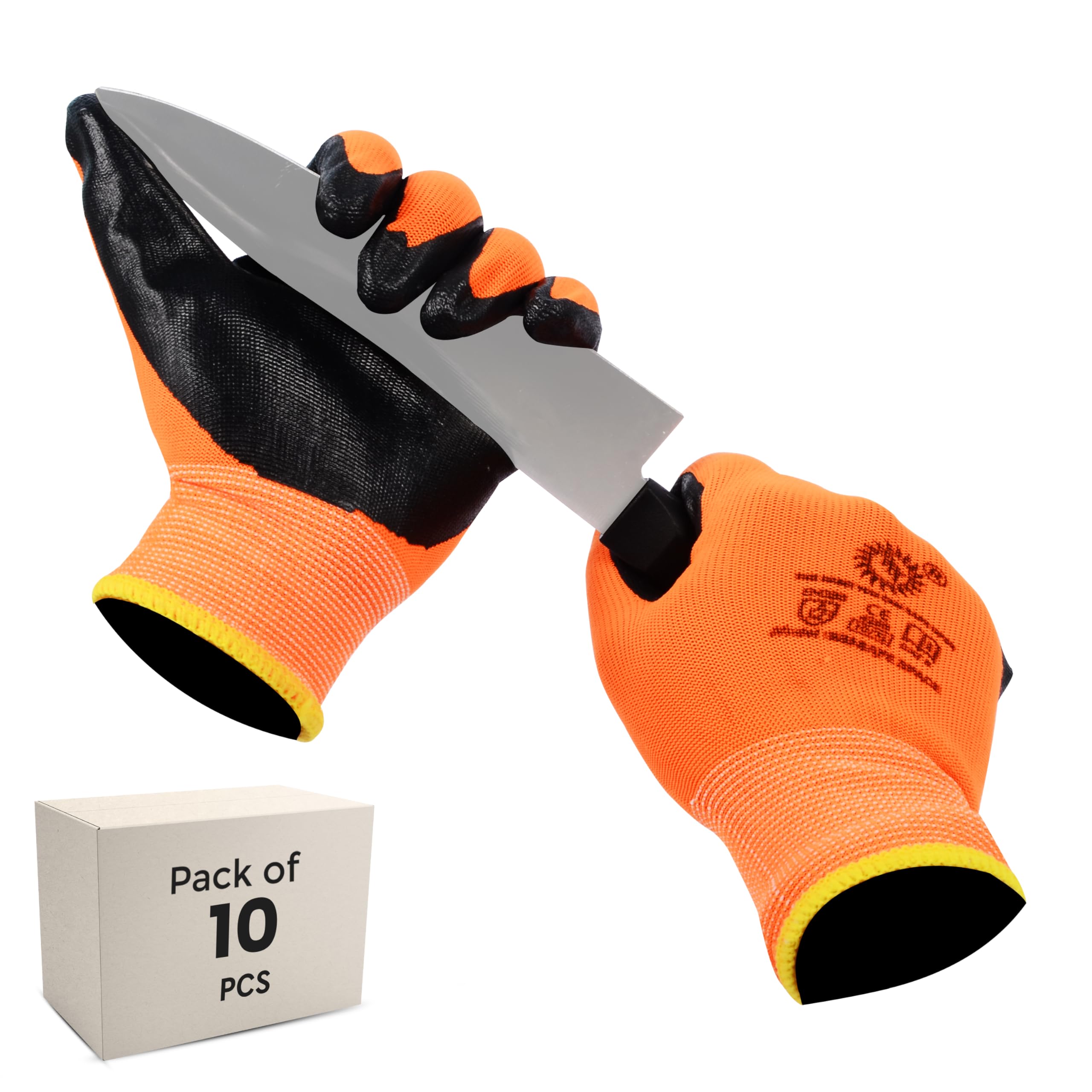 Robustt Nylon Nitrile Coated Industrial Safety Hand Gloves(Pack of 10) Anti-Cut | Cut Resistant | Heat Resistant | Industrial Use | for Finger and Hand Protection.