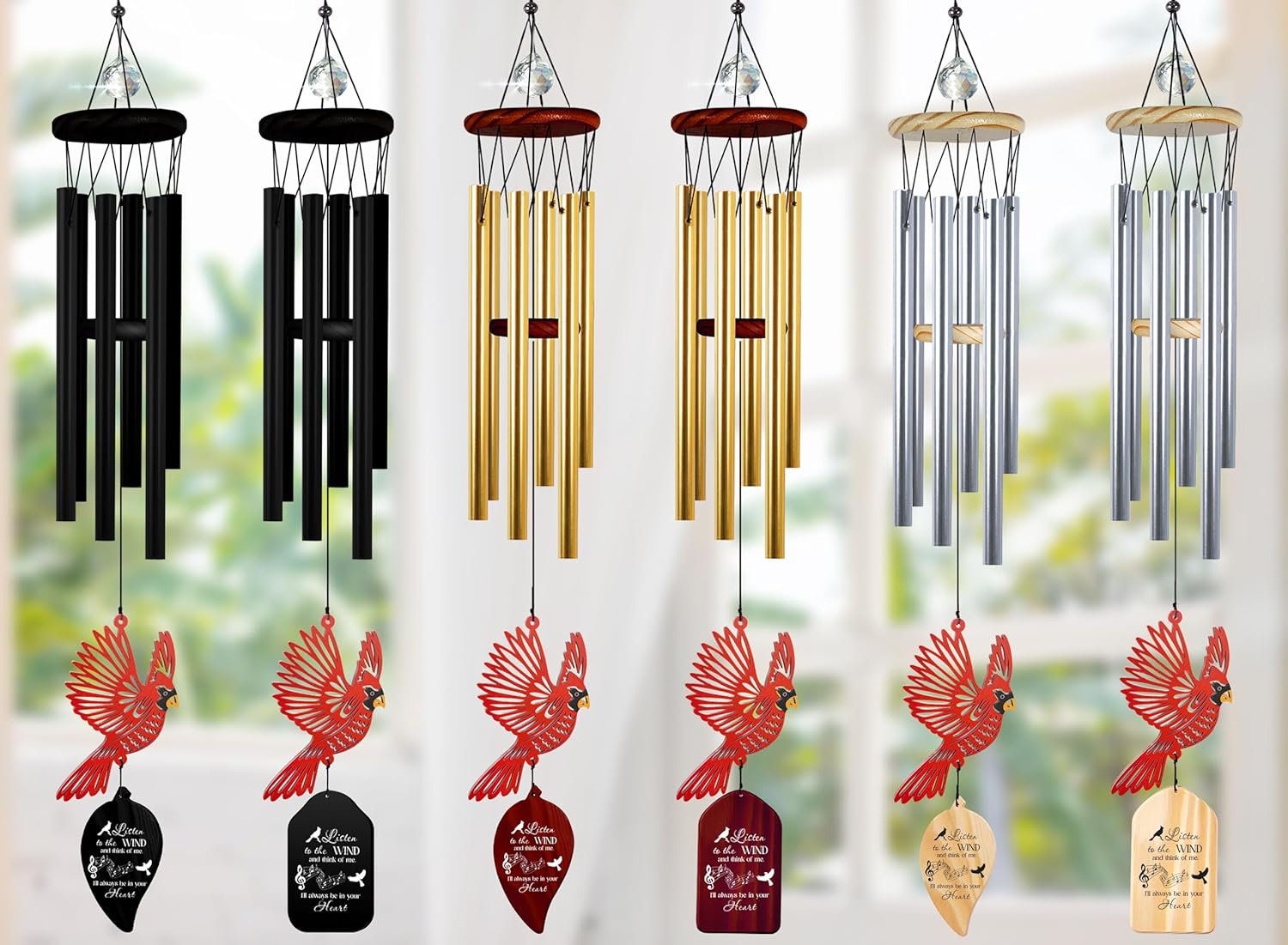 30'' Memorial Crystal Wind Chimes Loss of Mom Dad Grandparent Sympathy Cardinal Bird Keepsake Weatherproof Windchime Remembrance Gift in Memory Loved Ones for Window Outdoor Garden Decor HW2-RN