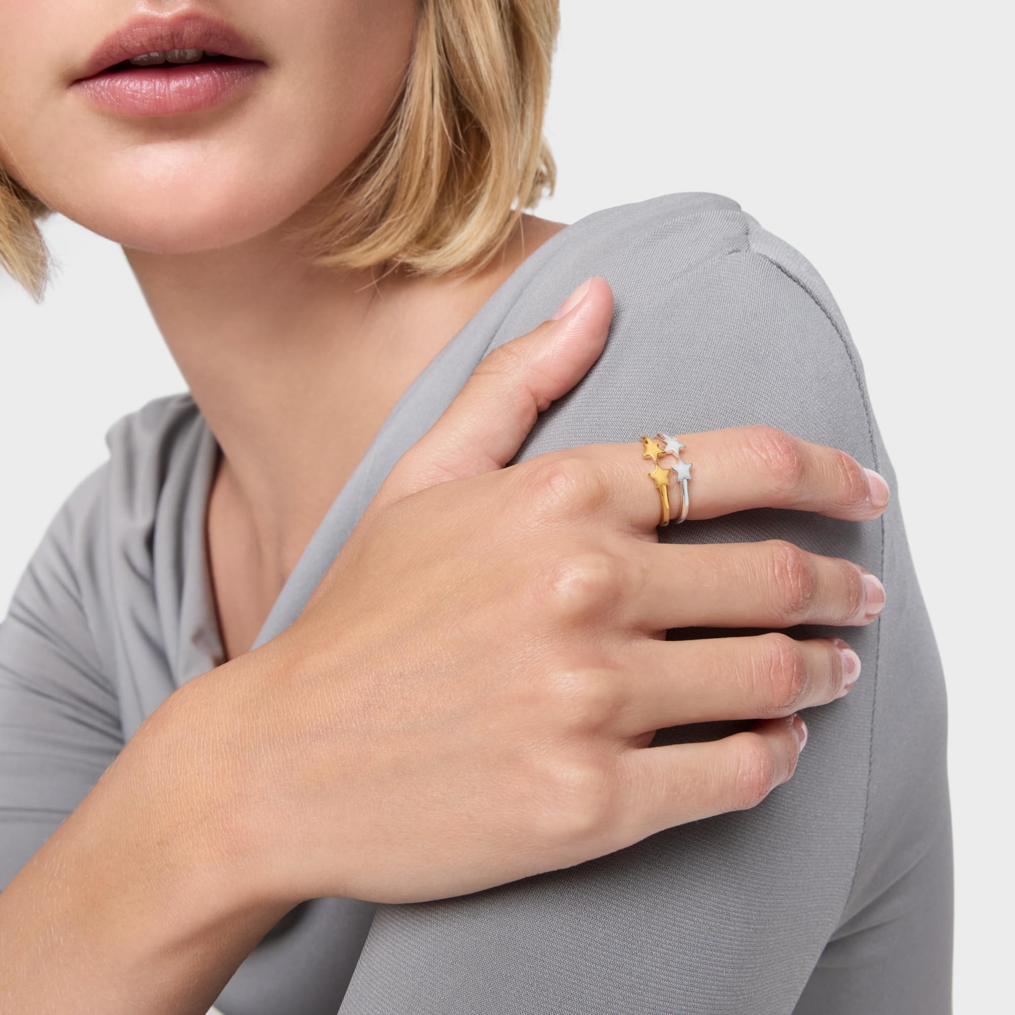 TOUS Anillo Abierto con Motivo de Estrellas con Baño de Oro 18k sobre Plata de Primera Ley, Colección Motivos