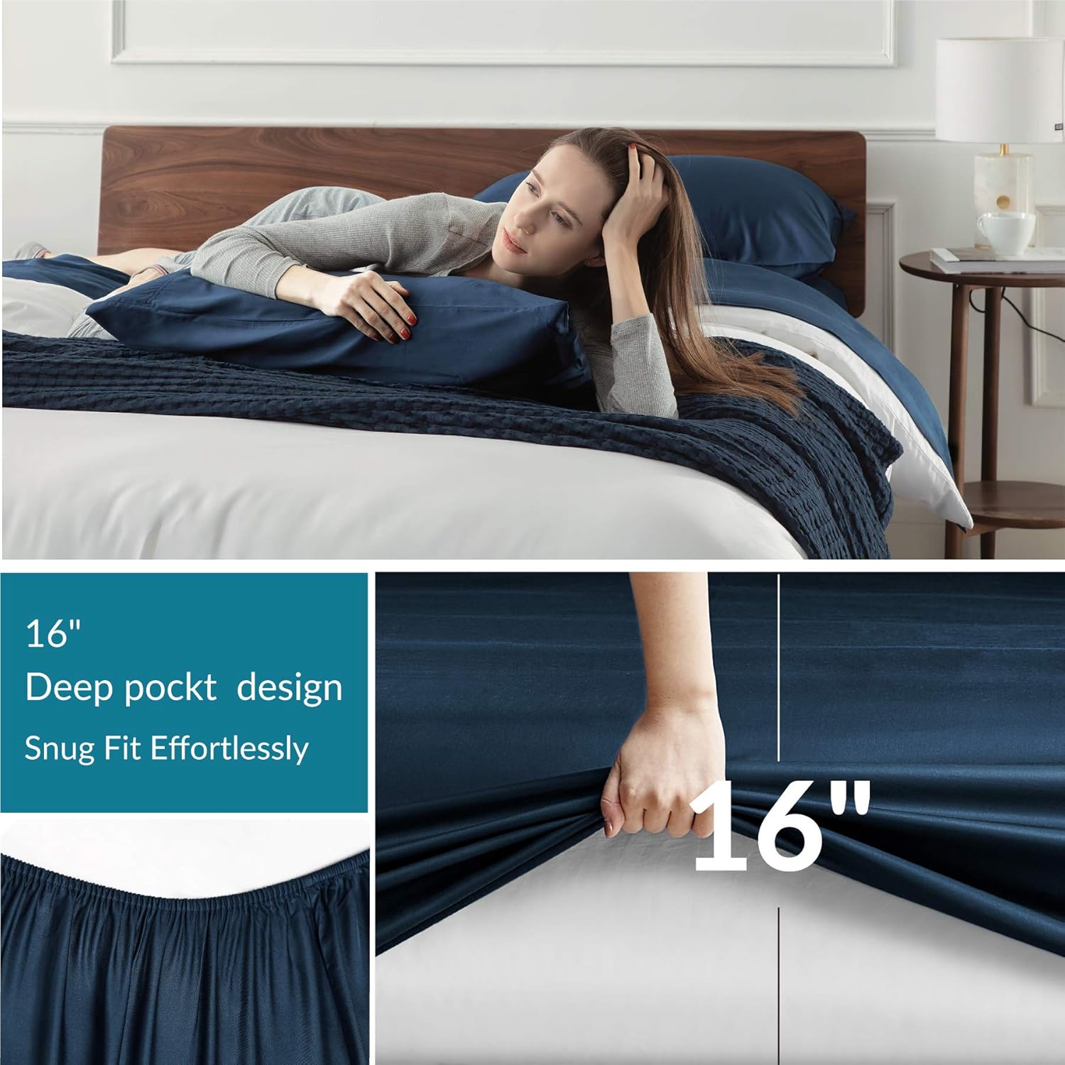 Bedsure Bamboo Cooling Sheets Queen - 100% Viscose from Bamboo Sheets Set, 16" Deep Pocket Breathable Silky Soft Bed Sheets : Home & Kitchen