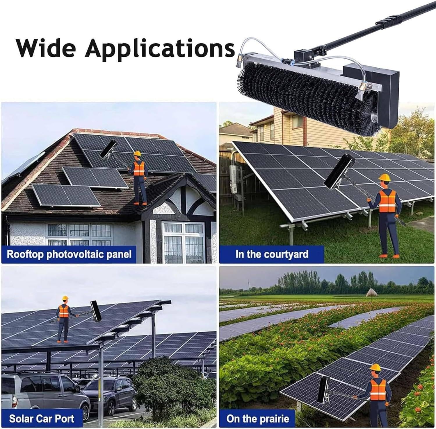Solar-reinigungsbürste/waschbürste Auto mit Nass- und Trockenwasserreinigung mit Teleskopstange aus Aluminiumlegierung, 60 cm/23,6 Zoll Handrollenbürste, 750cm/24.6ft