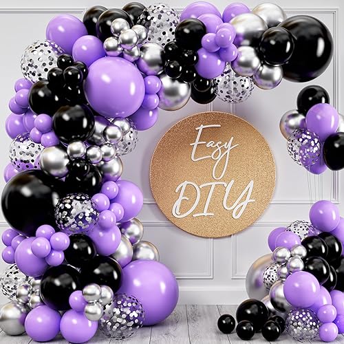 Miniatura 2 de Kit de guirnalda y arco de globos morados y negros todo en 1, globos pequeños y grandes, morado, negro y plateado, decoraciones de fiesta y
