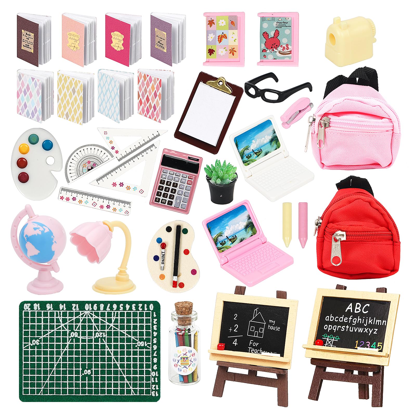 SOTOGO 34 Pieces Doll House School Supplies Mini School Accessories Dollhouse Toy Home Miniature Model DIY Doll Accessories