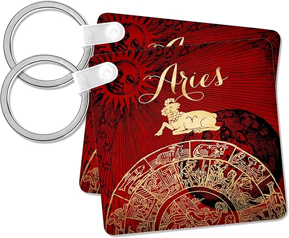 Aries Symbol Astrology Wheel Zodiac Sign Horoscope, Key Chain