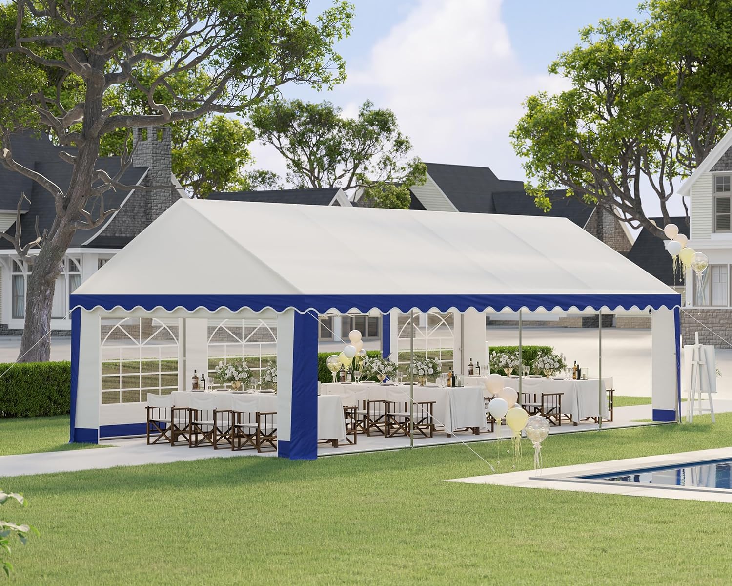 AMERLIFE 13x26 FT Party Tent with Sidewalls, Large Heavy-Duty Tents for Parties/Carport, Carpas para Fiestas Easy Set up, Waterproof Outdoor Event Canopy, Weddings, Patio Camping Gazebo, Blue & White