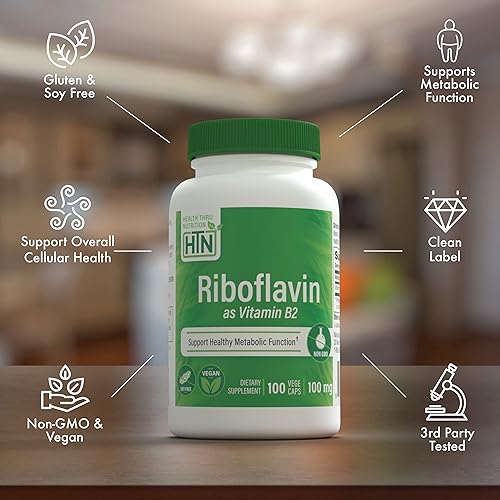 Miniatura 3 de Health Thru Nutrition Riboflavina 100 mg de vitamina B2  Vegana  Apoya la función metabólica de energía saludable y el sistema nervioso  Probado por