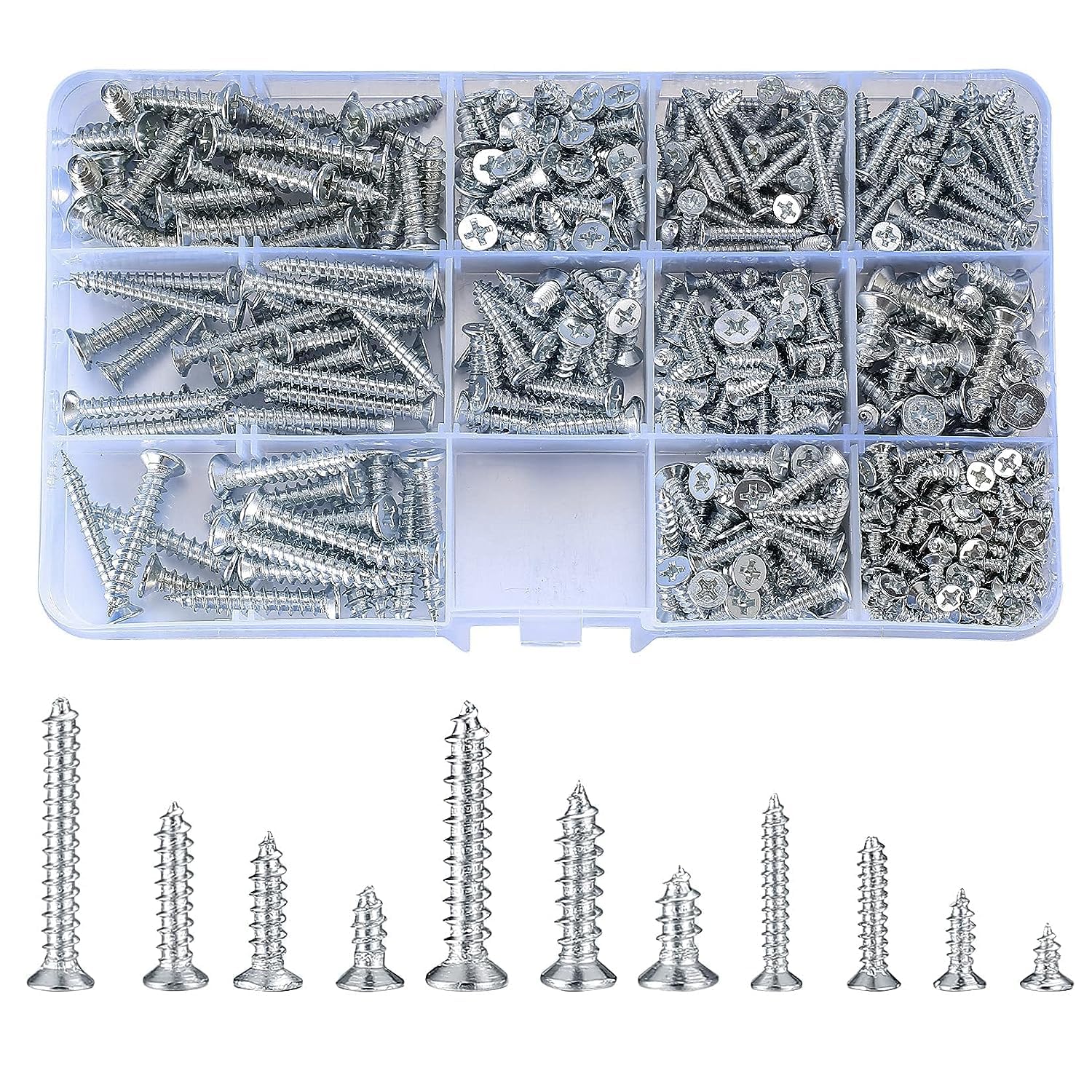 537 Pcs M3 M4 M5 Self Tapping Mixed Screws Assortment,Cross Flat Pan Head Countersunk Screws Kit, Wood Machine Fixings Screws Assorted for Home Repair DIY Projects, 11 Sizes (F)