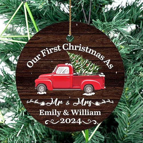 Vista 30 de WHIDOBE Adorno personalizado de nuestra primera Navidad como el señor y la señora, regalos de boda para pareja, novia y novio, adorno de casado