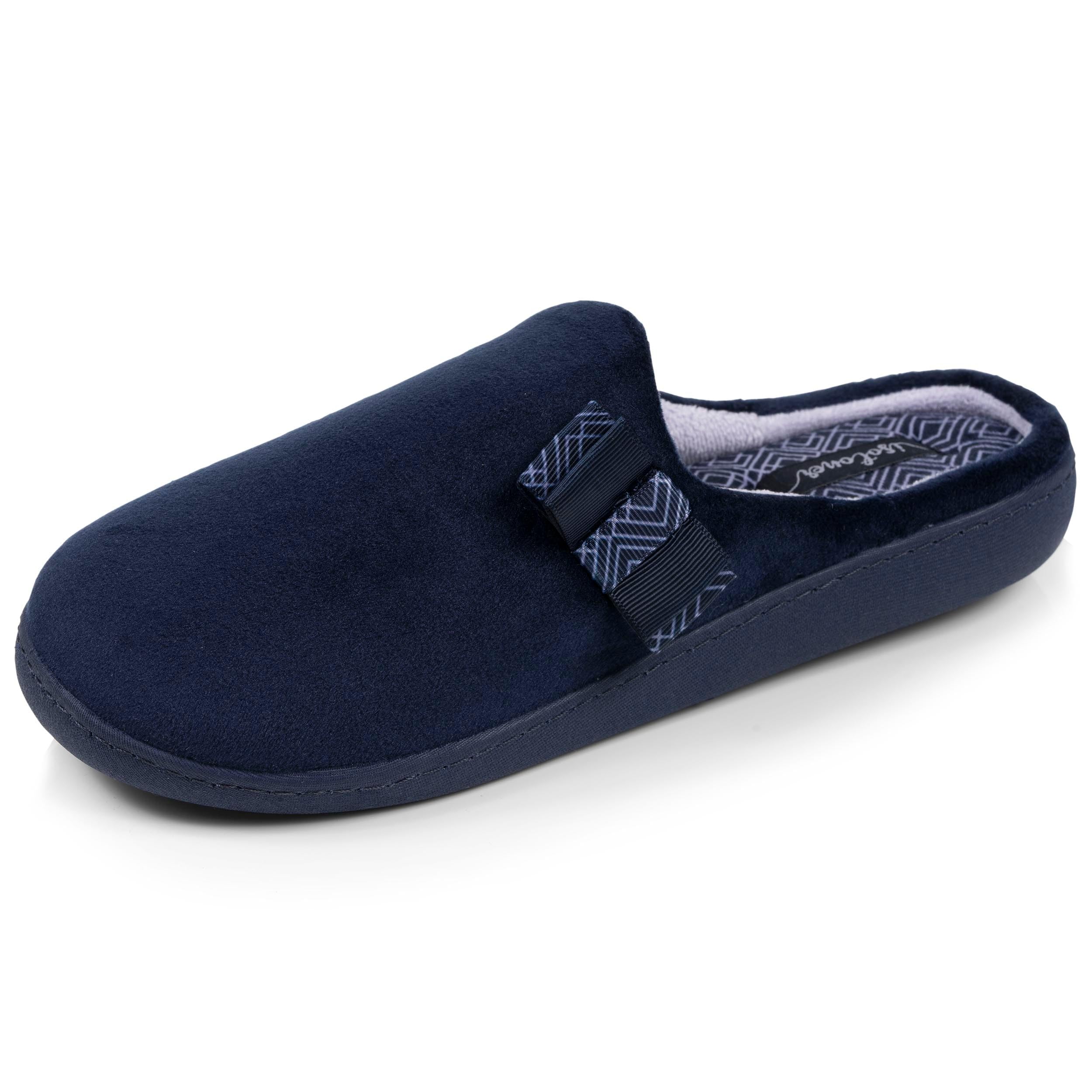 Isotoner Chaussons pantoufles Mules femme microvelours semelle ergonomique soutien voûte plantaire, 38, marine
