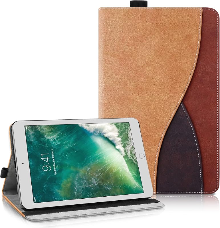 Custodia per iPad 9,7 Pollici (2018/2017 Modello, 6/5 Generazione), Pelle PU Cover iPad 6 Generazione con Funzione Stand, Auto Svegliati/Sonno Custodia Cover iPad Air 2/Air 1 (Marrone)