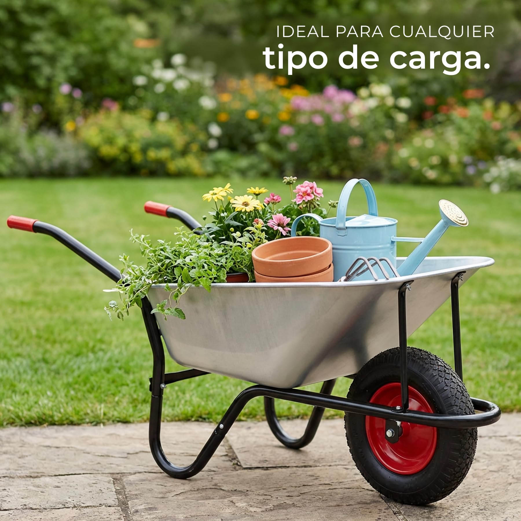 tectake® Carretilla de Carga, Hecho de Acero galvanizado, Carro con Ruedas neumáticas, Capacidad de 100 L, Carga hasta 250 kg, Estructura Robusta, Carretilla Jardin, Uso versátil, Carretilla de Obra