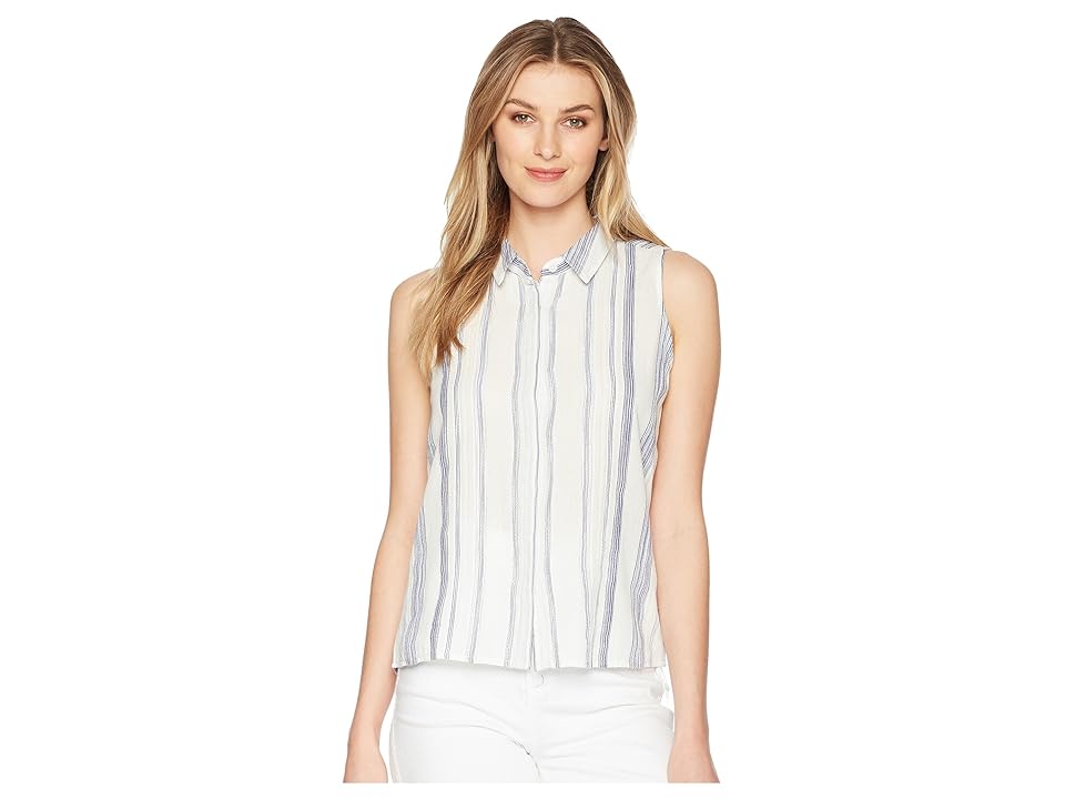 

Miss Me Button Down Striped Collar Top (White) Women's Clothing