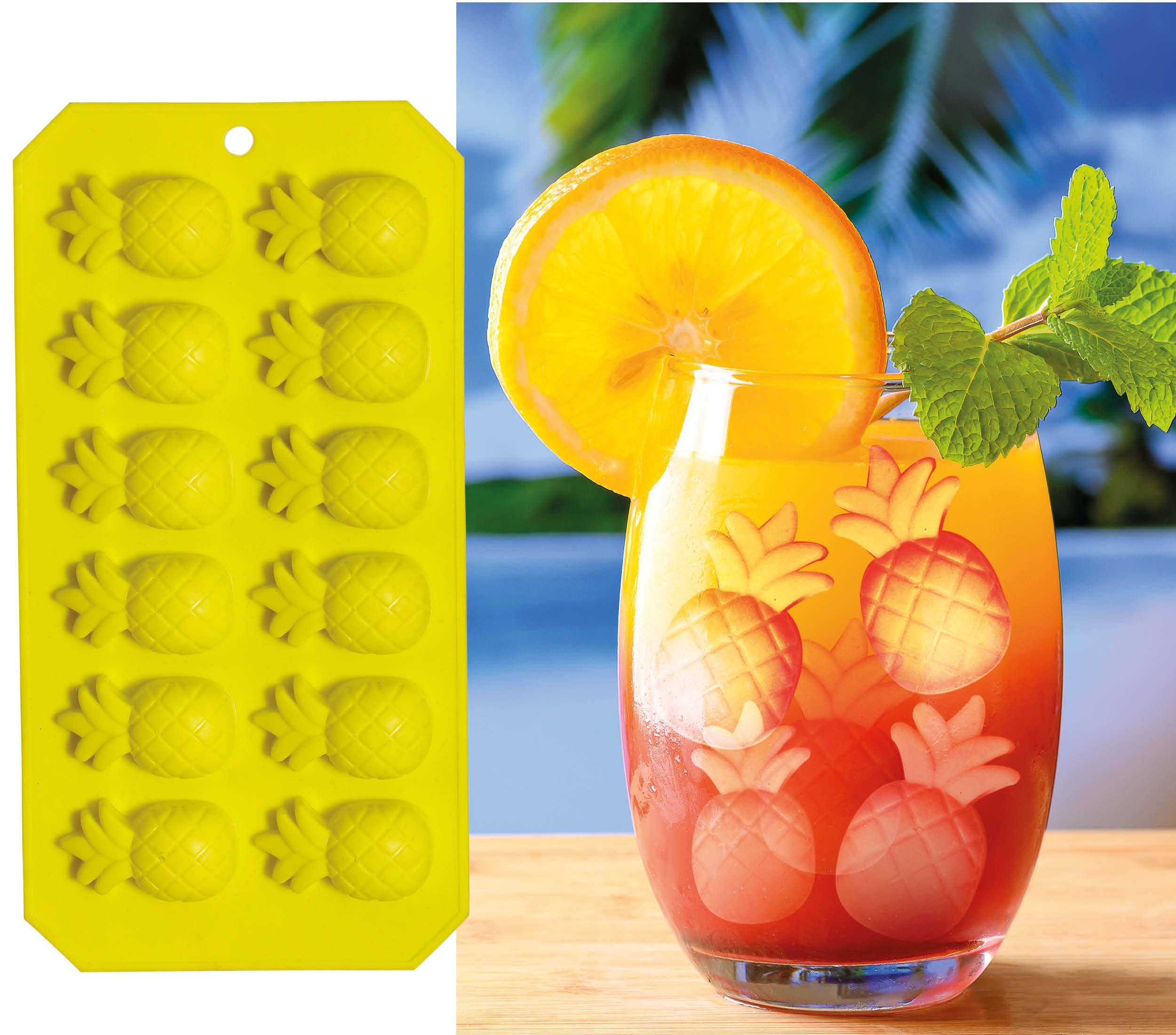 FIESTAS GUIRCA | Yellow Pineapple Ice Cube Tray (4.5x8.9 in) - Ice Mould for Summer and Graduation Parties - Table Decoration for Hawaiian and Tropical Celebrations - Yellow