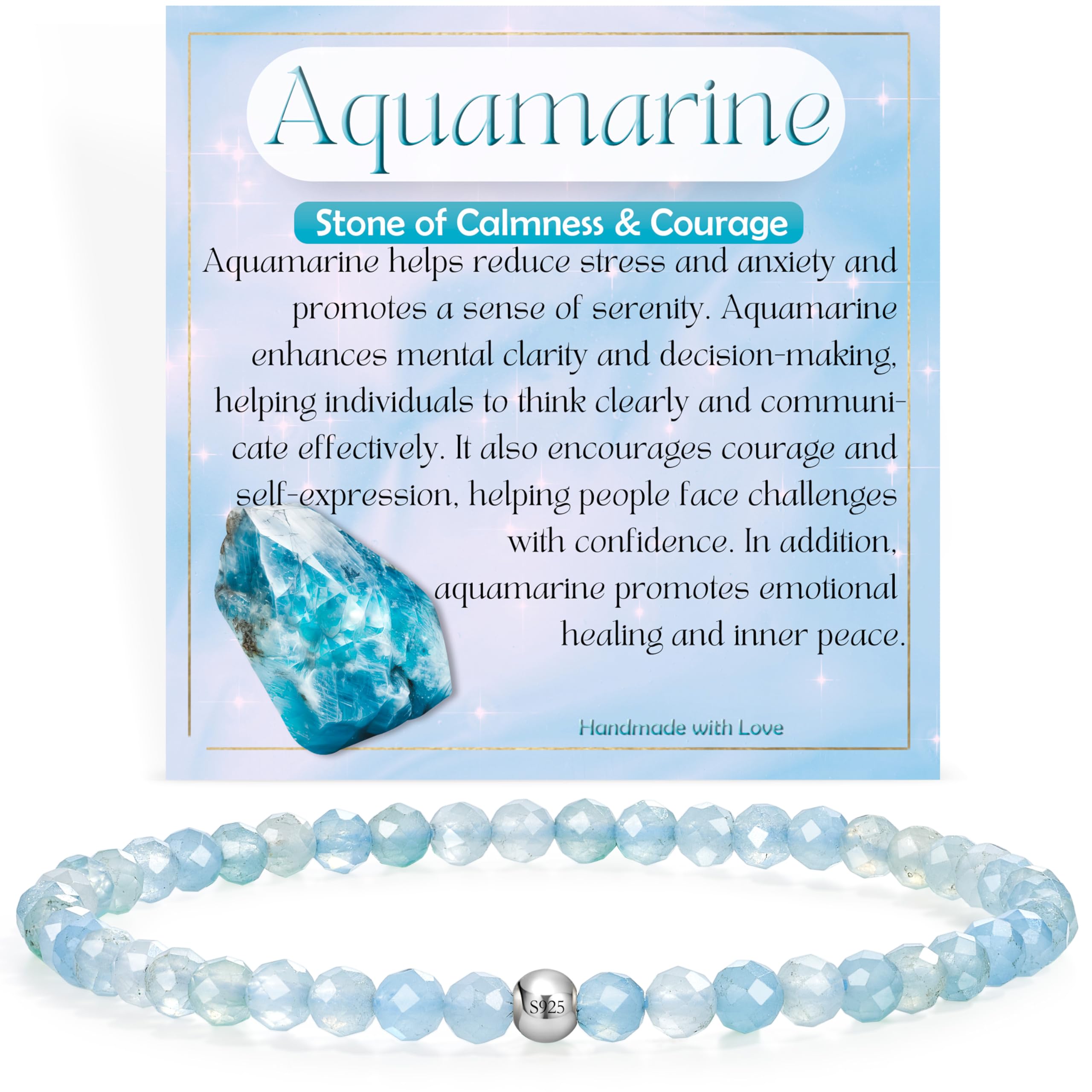 Farfume 4mm Edelstein Perlen Armband für Frauen, Kristall Silber 925 Naturstein Schmuck Elastisch Armbänder Damen, Chakra Spirituelle Charms Armbänder Valentinstag-Geschenke