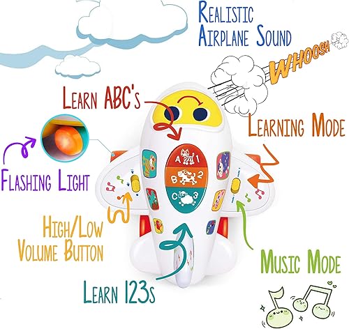 Miniatura 5 de My First Airplane - Juguete para niños pequeños y bebés, avión musical educativo temprano para aprender letras, números y colores, se ilumina, canta