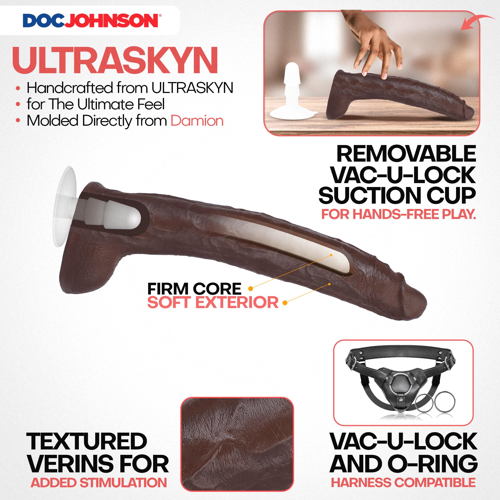 Signature Cocks - Damion Dayski - ULTRASKYN con ventosa rimovibile Vac-U-Lock, 30,5 cm, colore: Cioccolato