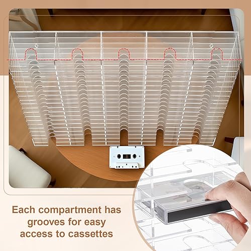 Miniatura 3 de 100 ranuras de acrílico transparente para almacenamiento de cinta de casete fácil clasificación y organización de cintas de casete, almohadillas de