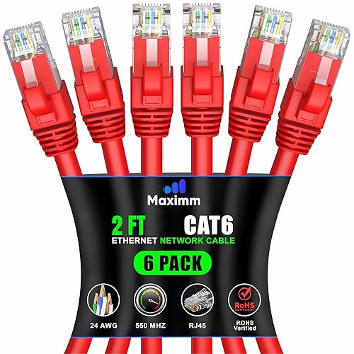 Miniatura 35 de Maximm Cable Ethernet Cat 6 de 10 pies (paquete de 6) - Cable LAN de alta velocidad, cable de Internet, cable de conexión y cable de red - UTP,