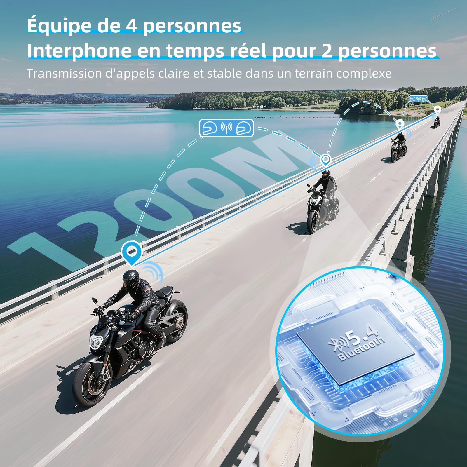 X2 Intercom de moto, système d'interphone intégré, casque Bluetooth pour moto jusqu'à 4 motos, avec pièces Hi-Fi, musique, radio FM, assistant vocal AI, étanche IP67