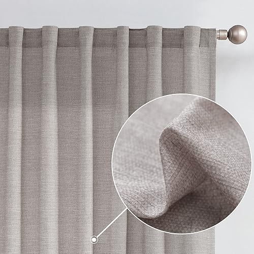 jinchan Linen Curtains for Living Room Drapes Rod Pocket Back Tab Linen Blend Farmhouse Curtains Window Treatments Panelsfor Bedroom Patio Door 2 Panels 96 Inches Grey