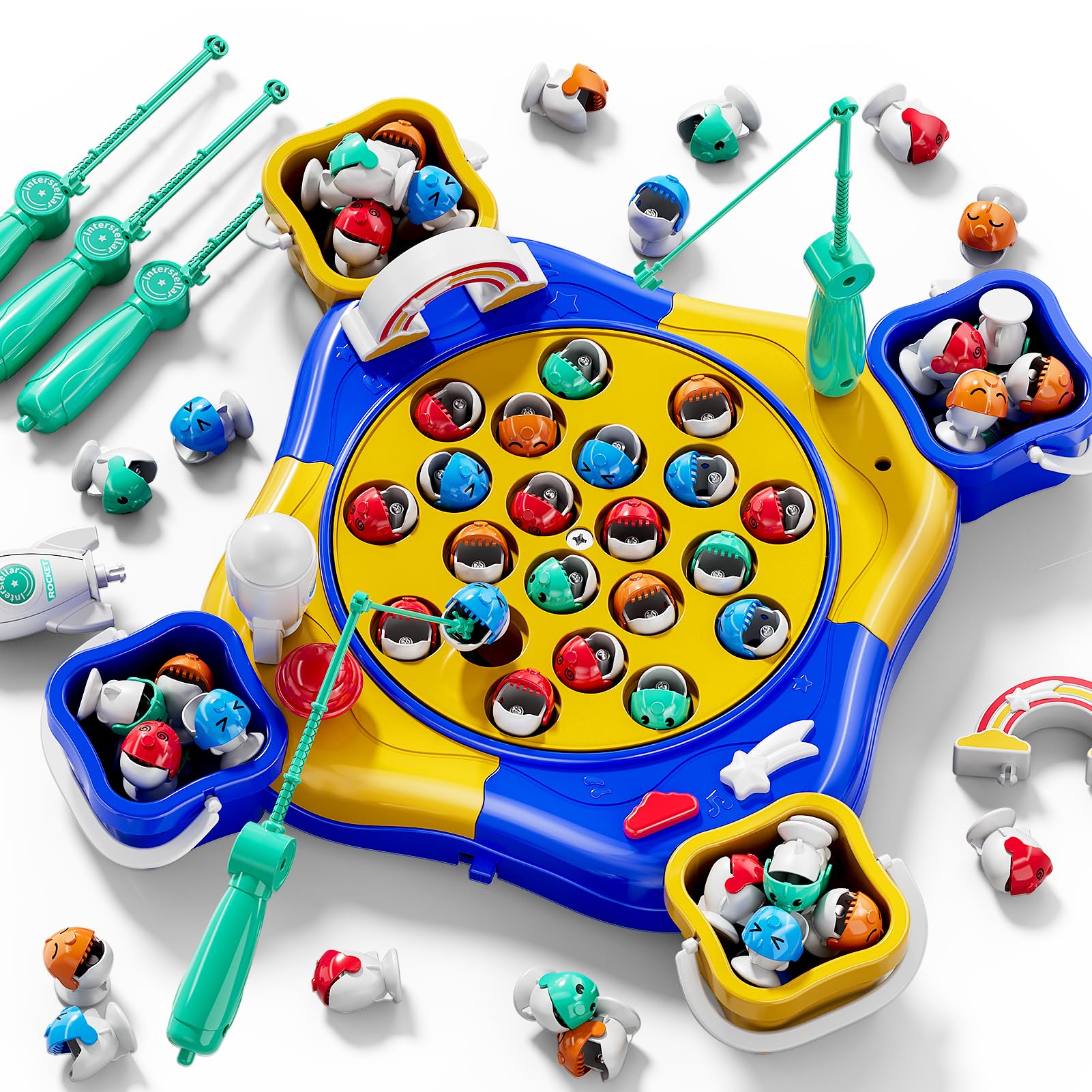 Magnetisches Angelspiel für Kinder von 3-8 Jahren, Magnet Fische Spielzeug, 70 Pcs Angelspiel, Lernspielzeug Fische Angeln Fischfangspiel Geburtstagsgeschenk für Jungen und Mädchen, Blau