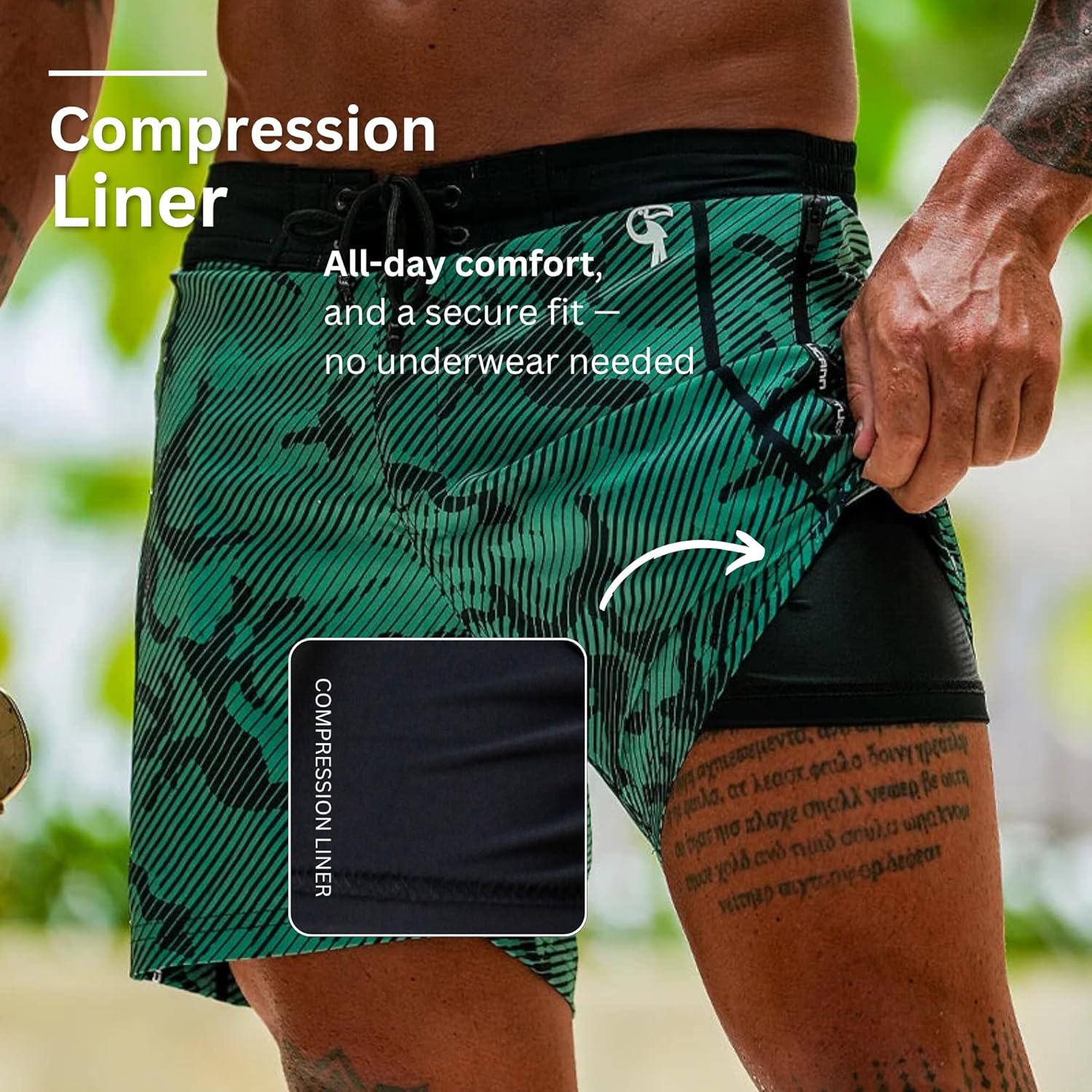 Tucann Men's Trunks 5" Compression Liner Quick Dry Zipper Pocket Chlorine Resistan 4 Way Stretch Camouflage Shorts for Men