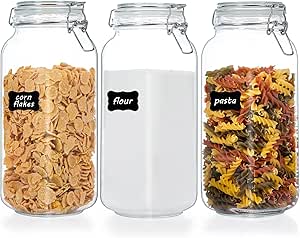 Vtopmart 78oz Glass Food Storage Jars, 3 Pack with Airtight Clamp Lids and Chalkboard Labels