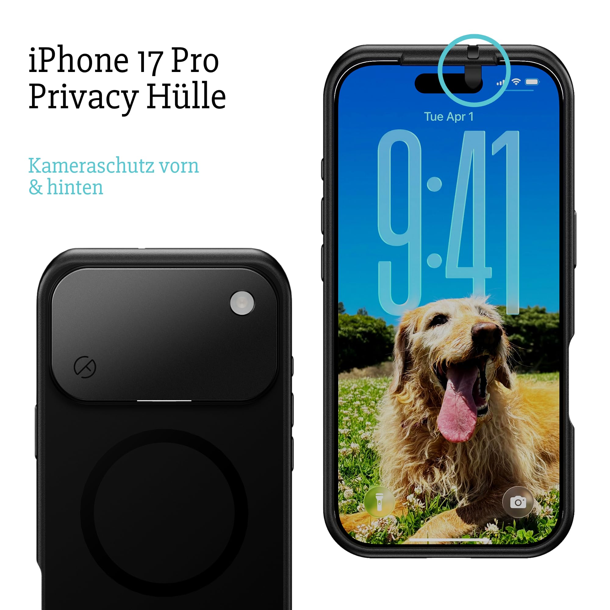 iPhone 17 Pro Hülle mit Kameraschutz | Handyhülle mit klappbarer Kamera Abdeckung vorne und hinten | Privacy Case | MagSafe kompatibel | 2 Meter Fallschutz | Kickstand | 6.3 Zoll