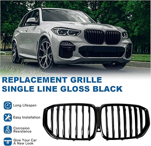 Miniatura 72 de Parrilla de riñón para parachoques delantero, color negro brillante, compatible con BMW X5 E70 X6 E71 2007-2014 doble listón doble línea Láminas