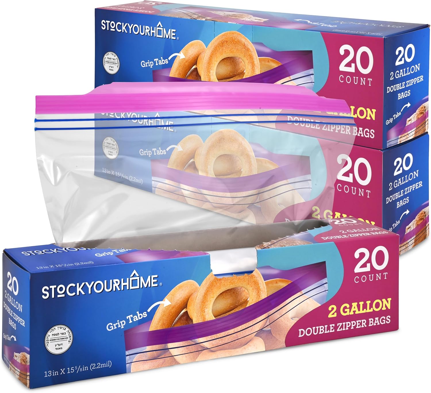 40 Count 2 Gallon Freezer Bags, Double Zipper Plastic Storage Bags for ...