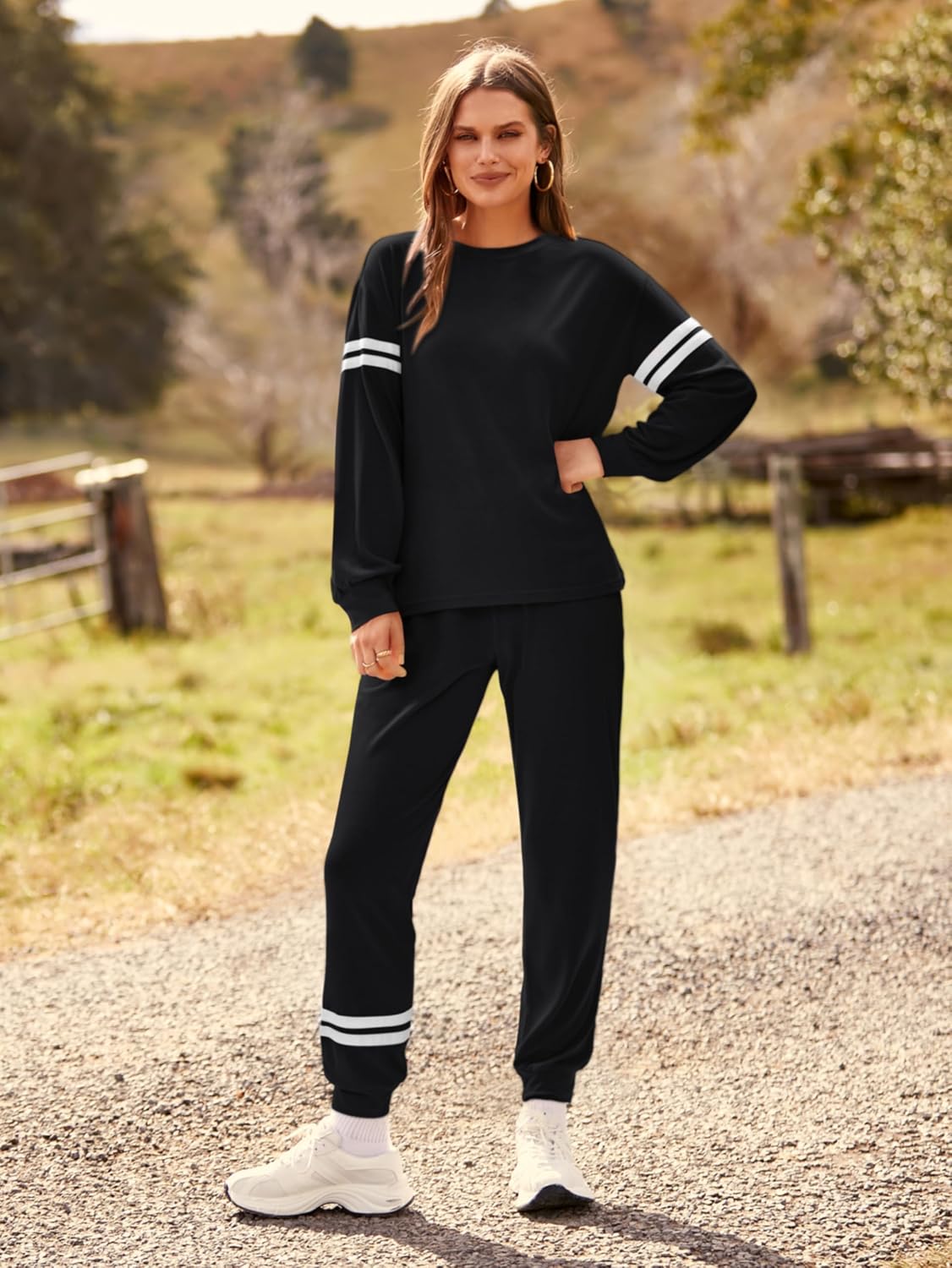 MASCOMODA 2026 Lounge Sets for Women Spring 2 Piece Outfits Tracksuit Jogger Set Long Sleeve Tops and Long Pants with Pockets