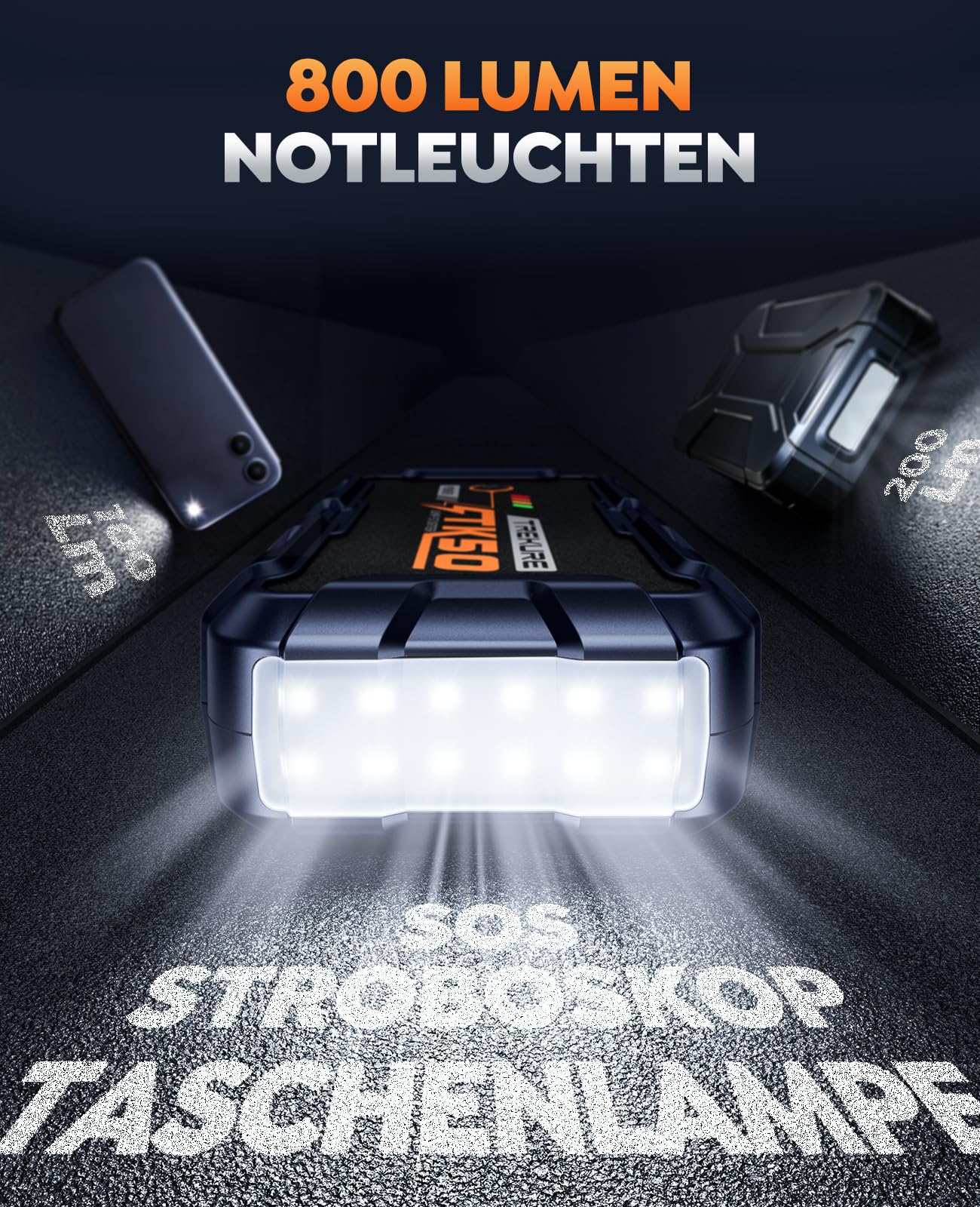 Starthilfe Powerbank für PKW 8000A (All Gas/12,0L Diesel), Auto Starthilfe 26800mAh, 12V Autobatterie Booster mit 800 Lumen Taschenlampe, 2 USB Ausgänge, Verdickt Starthilfekabel, Tragbarer Griff
