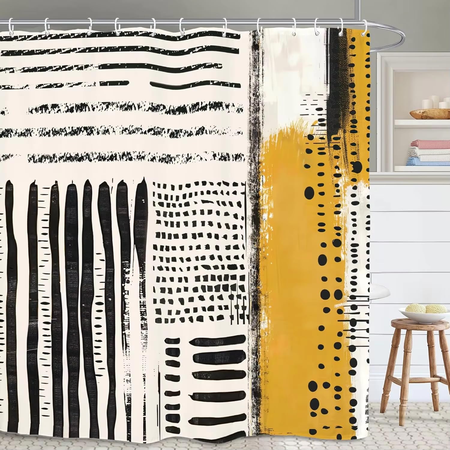 KELAIMI Modern Geometric Simple Shower Curtain,Abstract Geometric Bathroom Curtain,Waterproof Washable Bathtub Curtains with Hooks Style 3 90X180Cm