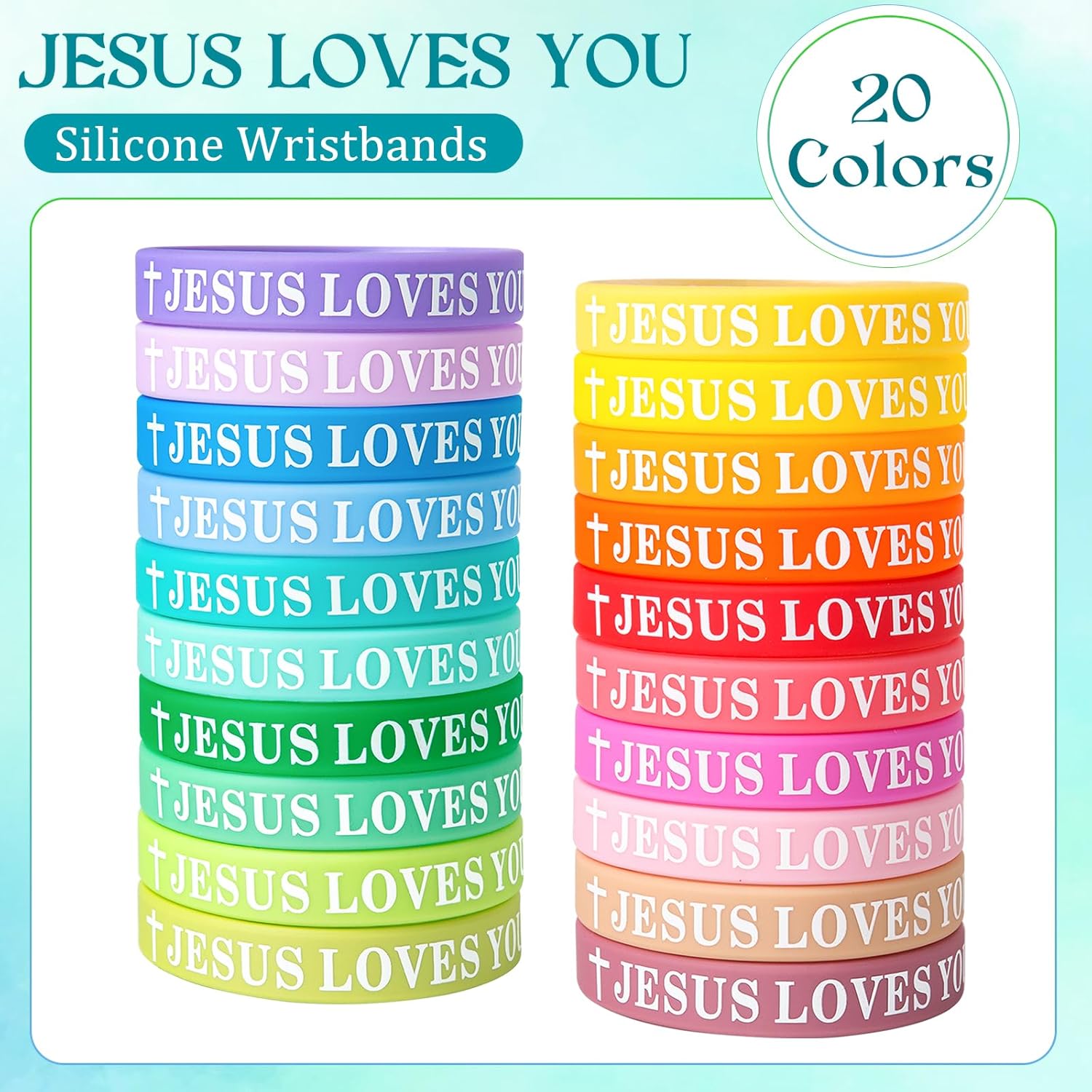 Jesus Loves You Silicone Bracelets Christian Wristbands Bulk Bible Verse Rubber Bracelets Religious Bands for Men Women Party Favors Gifts Prizes (Fresh Color) - Image 3