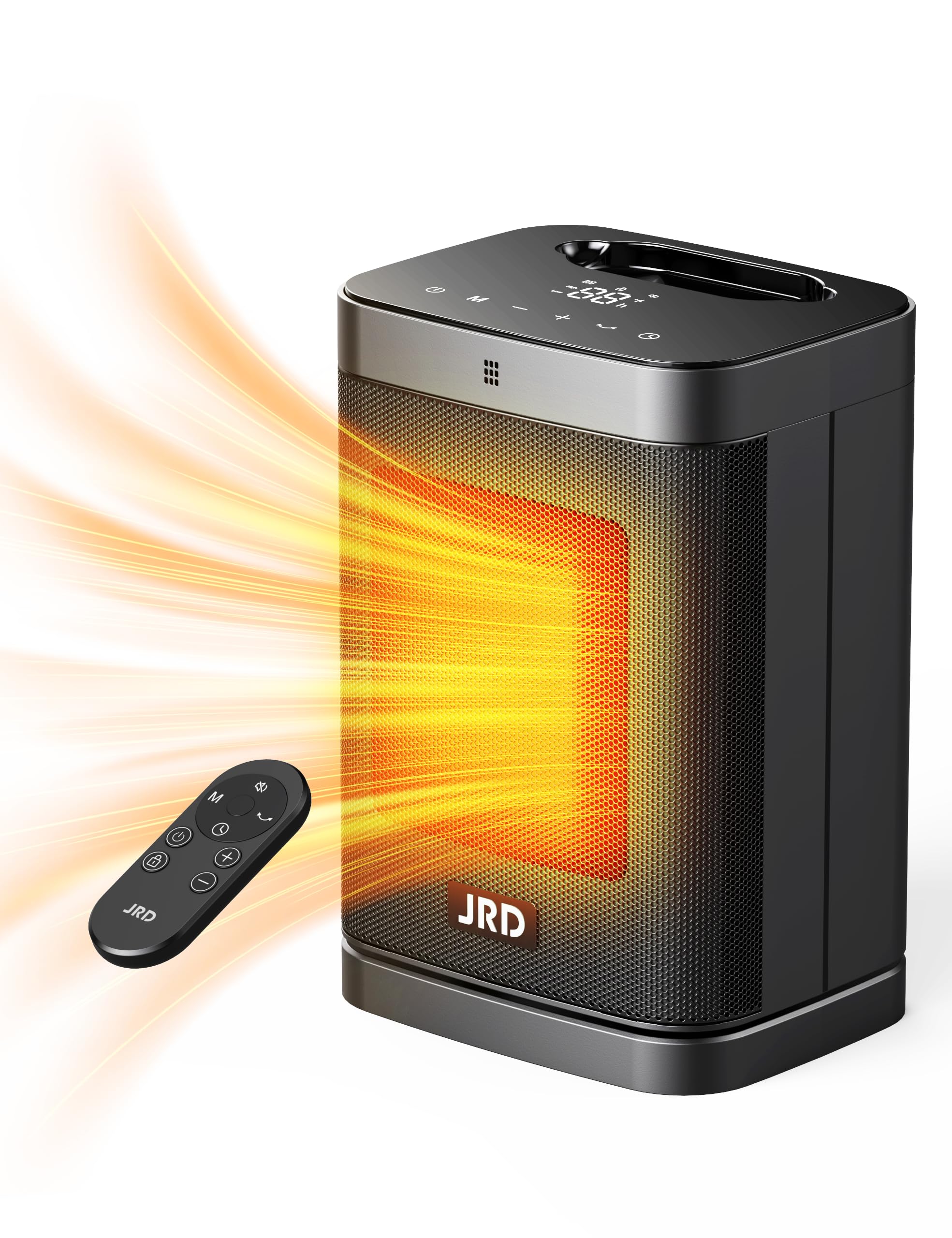 JRD 10inch PTC Space Heater with 80 Oscillation Thermostat 12h Timer Fast Heat Eco Mode Remote 1500W Small