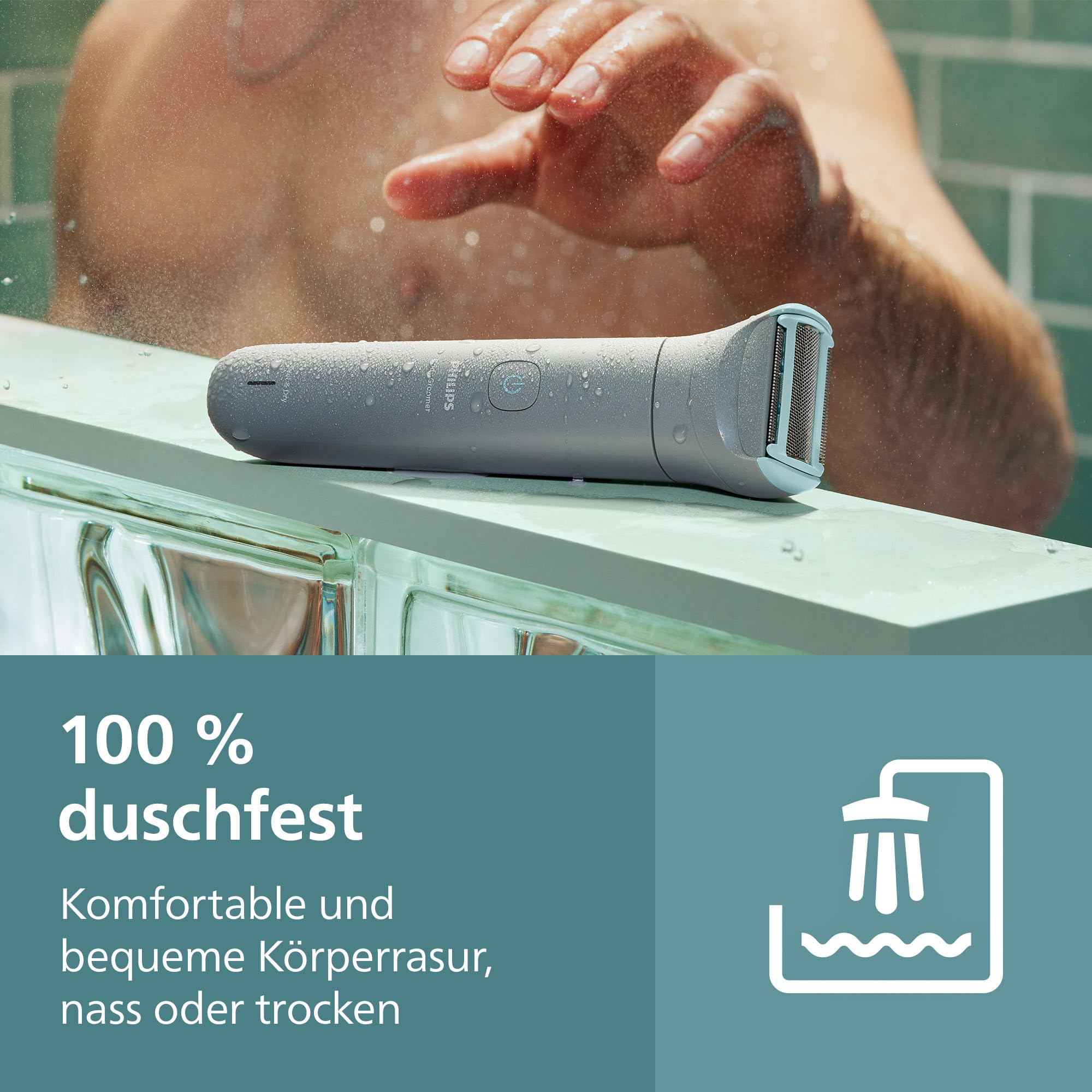 Philips Bodygroom 3000er-Serie – Herrentrimmer mit Dreifachschutz-Rasiersystem, trimmen und rasieren im Intimbereich, hautnah und besonders schonend, 100% duschfest, 80 Min. Laufzeit, BG3480/15