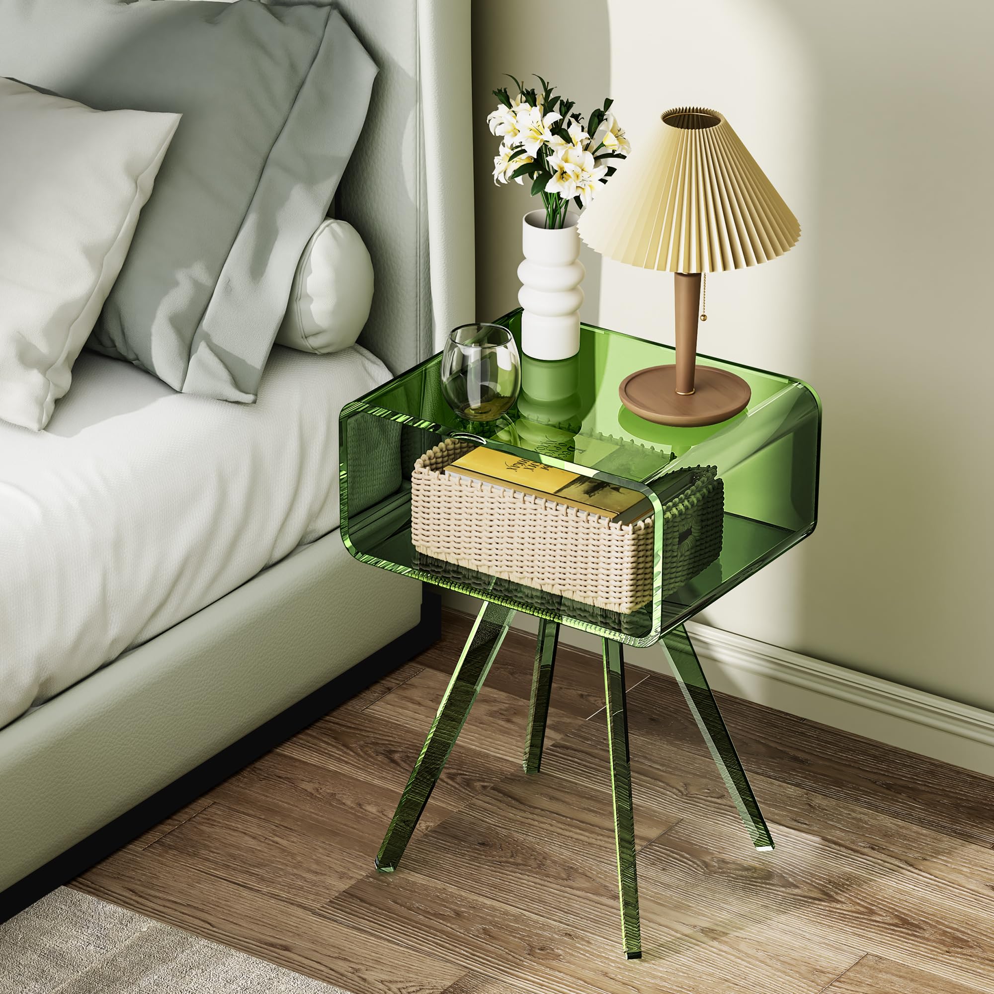 Tavolino Acrilico Trasparente Con Base Oro - 30,5x30,5x53,3 Cm - Design Minimalista