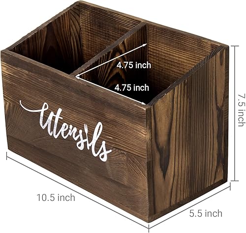 Miniatura 5 de MyGift Soporte para utensilios de cocina de madera quemada maciza de 2 ranuras para encimera, organizador de herramientas de cocina, organizador con